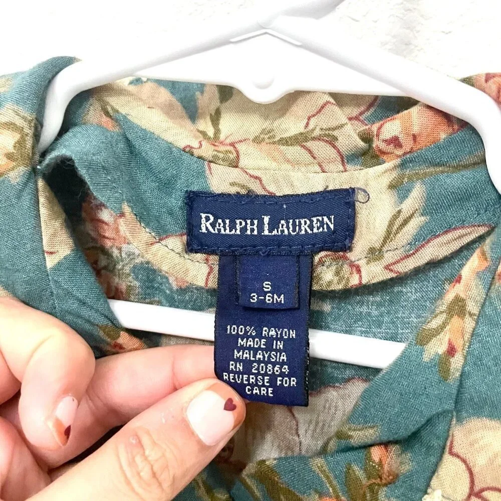 Ralph Lauren Blue Floral Long Sleeve Western Dress Size 3-6M